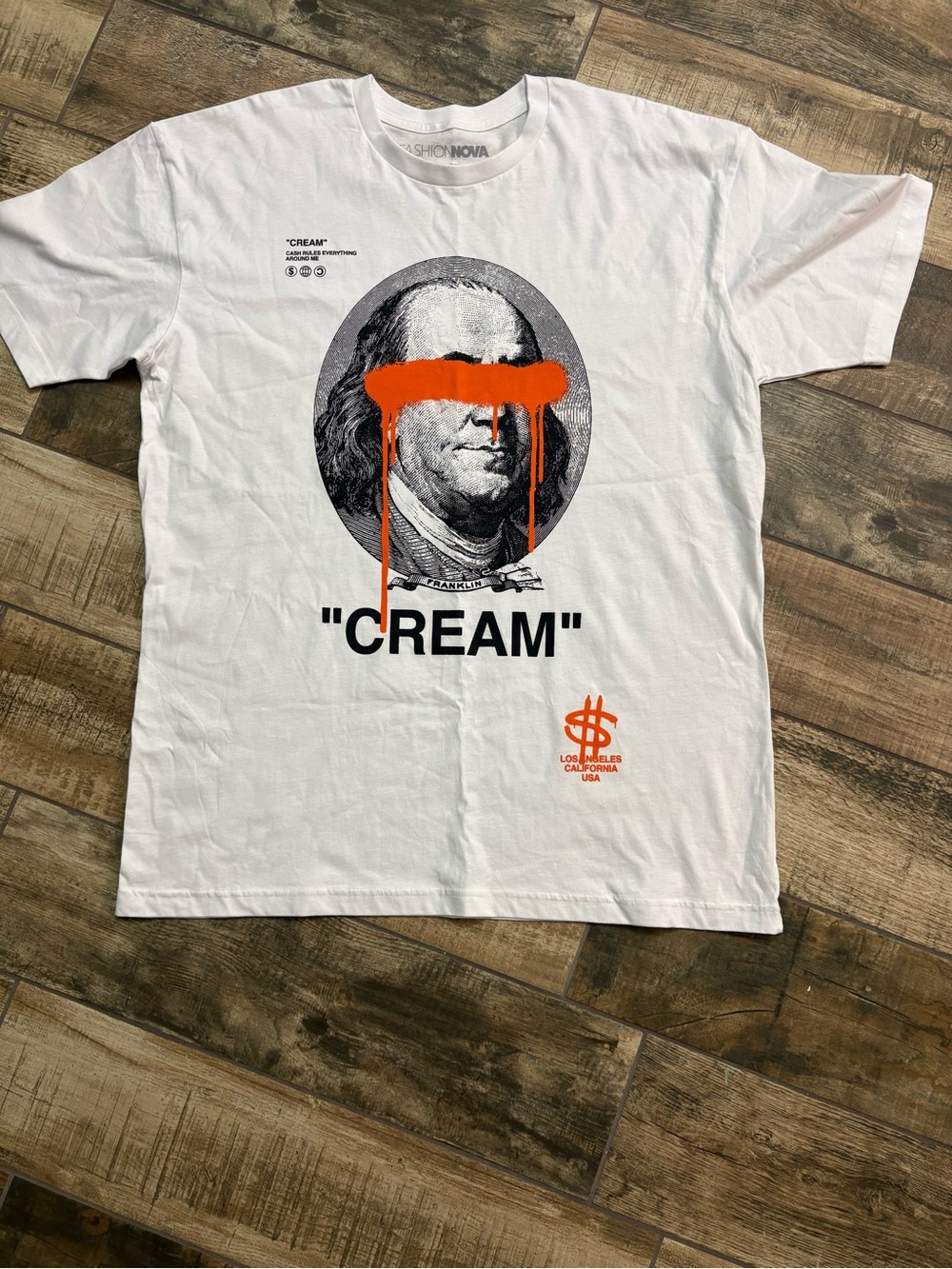 Fashion Nova Men’s "CREAM" Graphic T-Shirt - White with Orange Accent Wutang